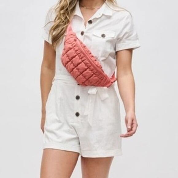 Resurgence Quilted Puffer Nylon Belt Bag Crossbody Sling Bag Terracotta - Picture 6 of 8